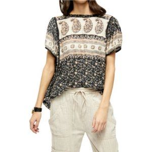 Free People Paisley Puff-Sleeve T-Shirt Medium